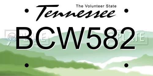 BCW582 Tennessee License Plate