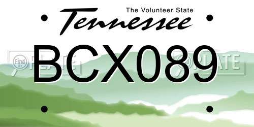 BCX089 Tennessee License Plate