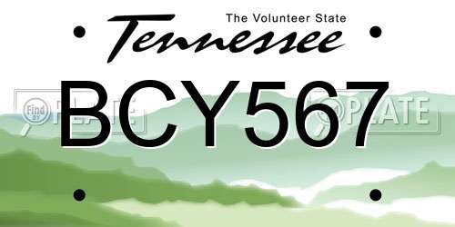 BCY567 Tennessee License Plate