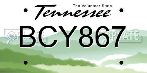 BCY867 Tennessee License Plate
