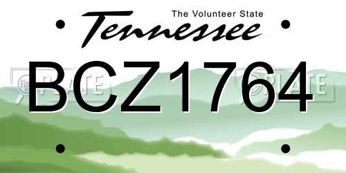 BCZ1764 Tennessee License Plate