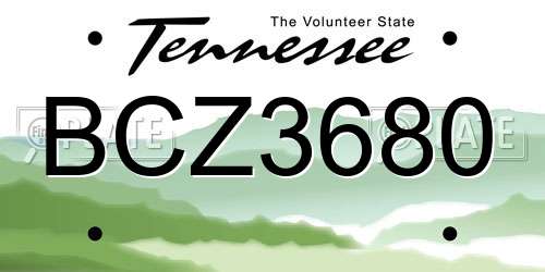 BCZ3680 Tennessee License Plate