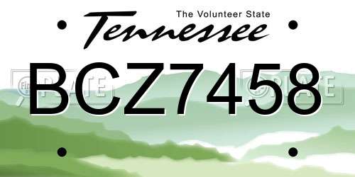 BCZ7458 Tennessee License Plate