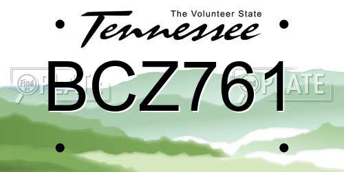 BCZ761 Tennessee License Plate