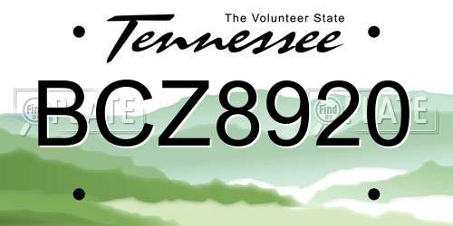 BCZ8920 Tennessee License Plate