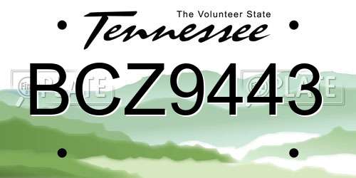 BCZ9443 Tennessee License Plate
