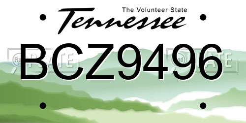 BCZ9496 Tennessee License Plate