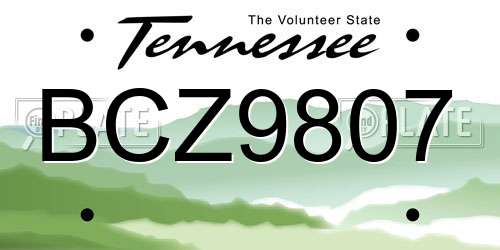 BCZ9807 Tennessee License Plate