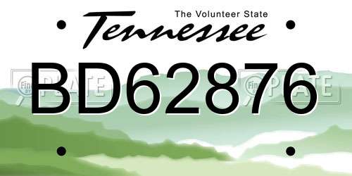 BD62876 Tennessee License Plate