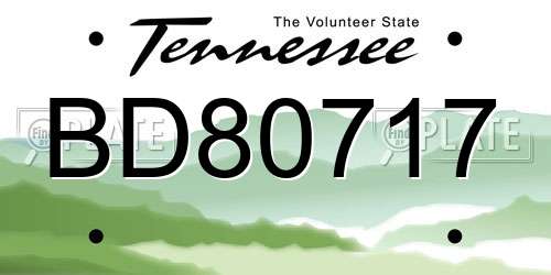 BD80717 Tennessee License Plate