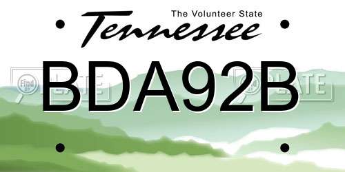 BDA92B Tennessee License Plate