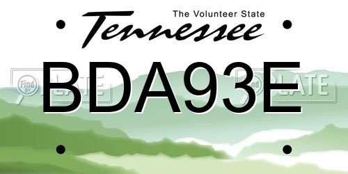 BDA93E Tennessee License Plate