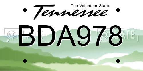 BDA978 Tennessee License Plate