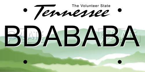BDABABA Tennessee License Plate
