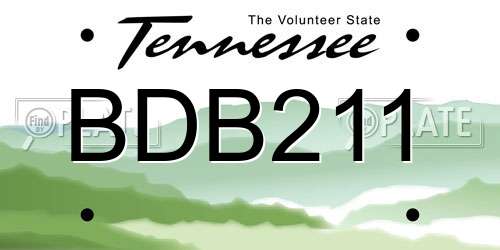 BDB211 Tennessee License Plate