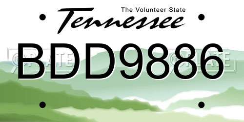 BDD9886 Tennessee License Plate