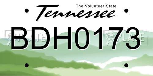 BDH0173 Tennessee License Plate