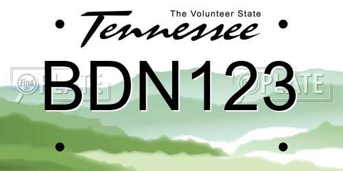 BDN123 Tennessee License Plate