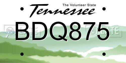 BDQ875 Tennessee License Plate