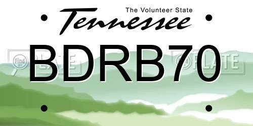 BDRB70 Tennessee License Plate