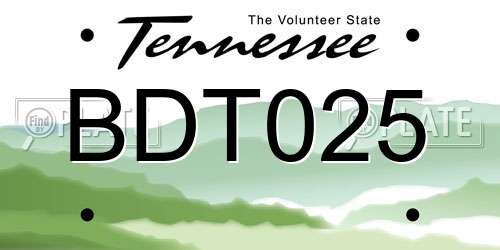 BDT025 Tennessee License Plate