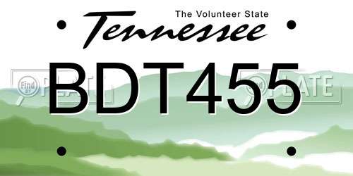 BDT455 Tennessee License Plate