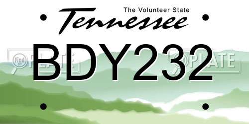 BDY232 Tennessee License Plate