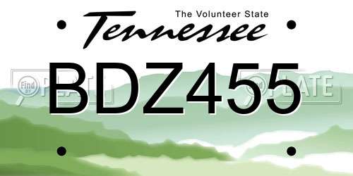 BDZ455 Tennessee License Plate