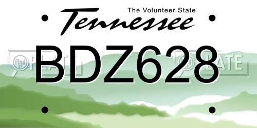 BDZ628 Tennessee License Plate