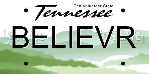 BELIEVR Tennessee License Plate