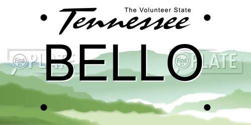 BELLO Tennessee License Plate