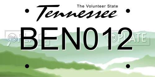BEN012 Tennessee License Plate