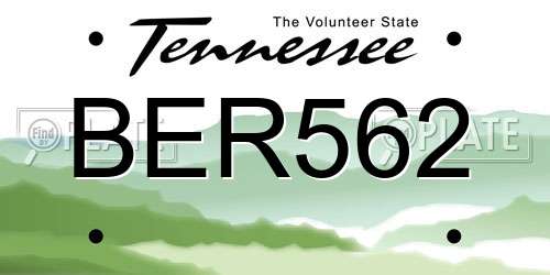 BER562 Tennessee License Plate