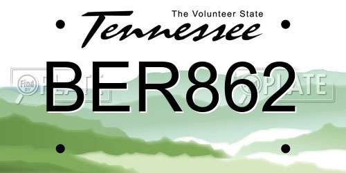 BER862 Tennessee License Plate