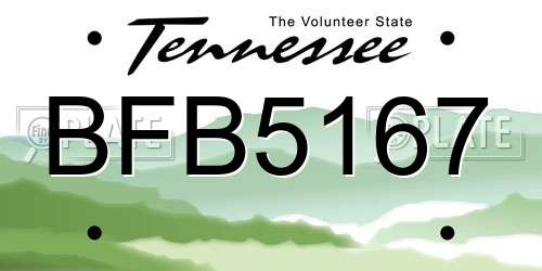 BFB5167 Tennessee License Plate