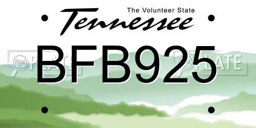 BFB925 Tennessee License Plate