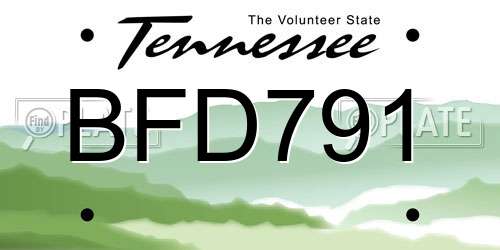 BFD791 Tennessee License Plate