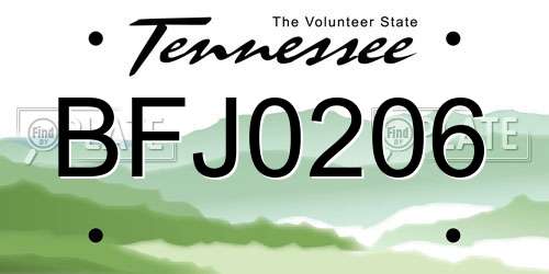 BFJ0206 Tennessee License Plate