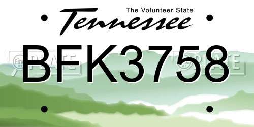 BFK3758 Tennessee License Plate
