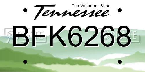 BFK6268 Tennessee License Plate