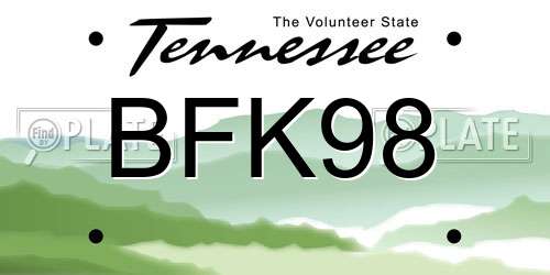 BFK98 Tennessee License Plate