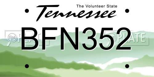 BFN352 Tennessee License Plate