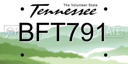 BFT791 Tennessee License Plate