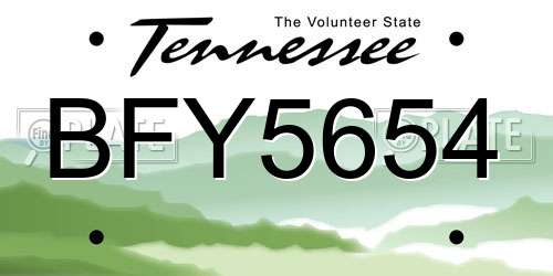 BFY5654 Tennessee License Plate