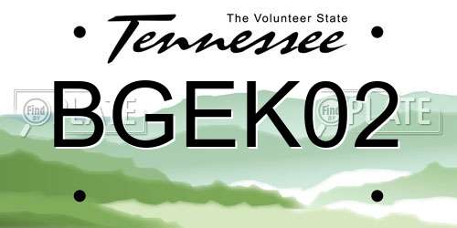 BGEK02 Tennessee License Plate