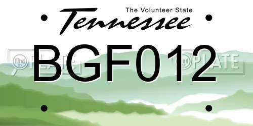 BGF012 Tennessee License Plate