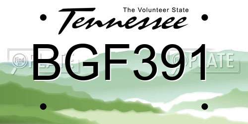 BGF391 Tennessee License Plate