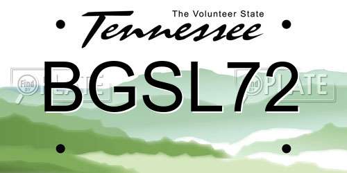 BGSL72 Tennessee License Plate