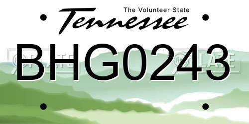 BHG0243 Tennessee License Plate