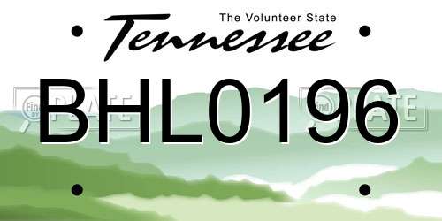 BHL0196 Tennessee License Plate